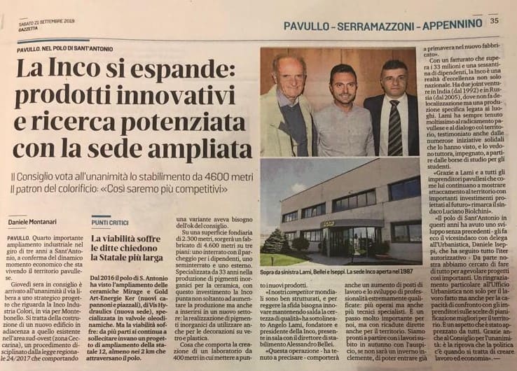 Colorificio Inco: ampliamento stabilimento per la ricerca e produzione di pigmenti e inchiostri